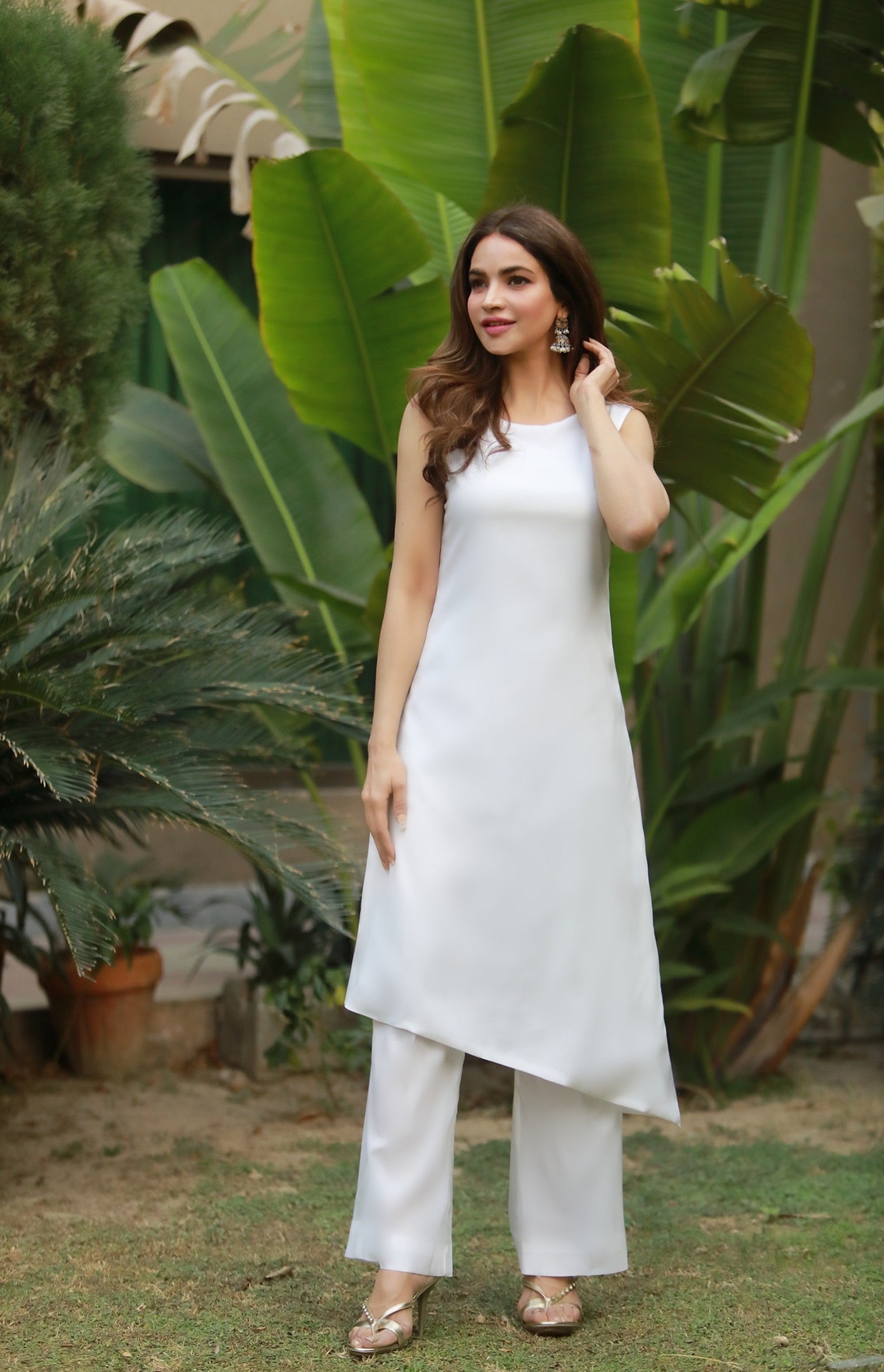 Diagonal Cut Long Shirt with Trouser
