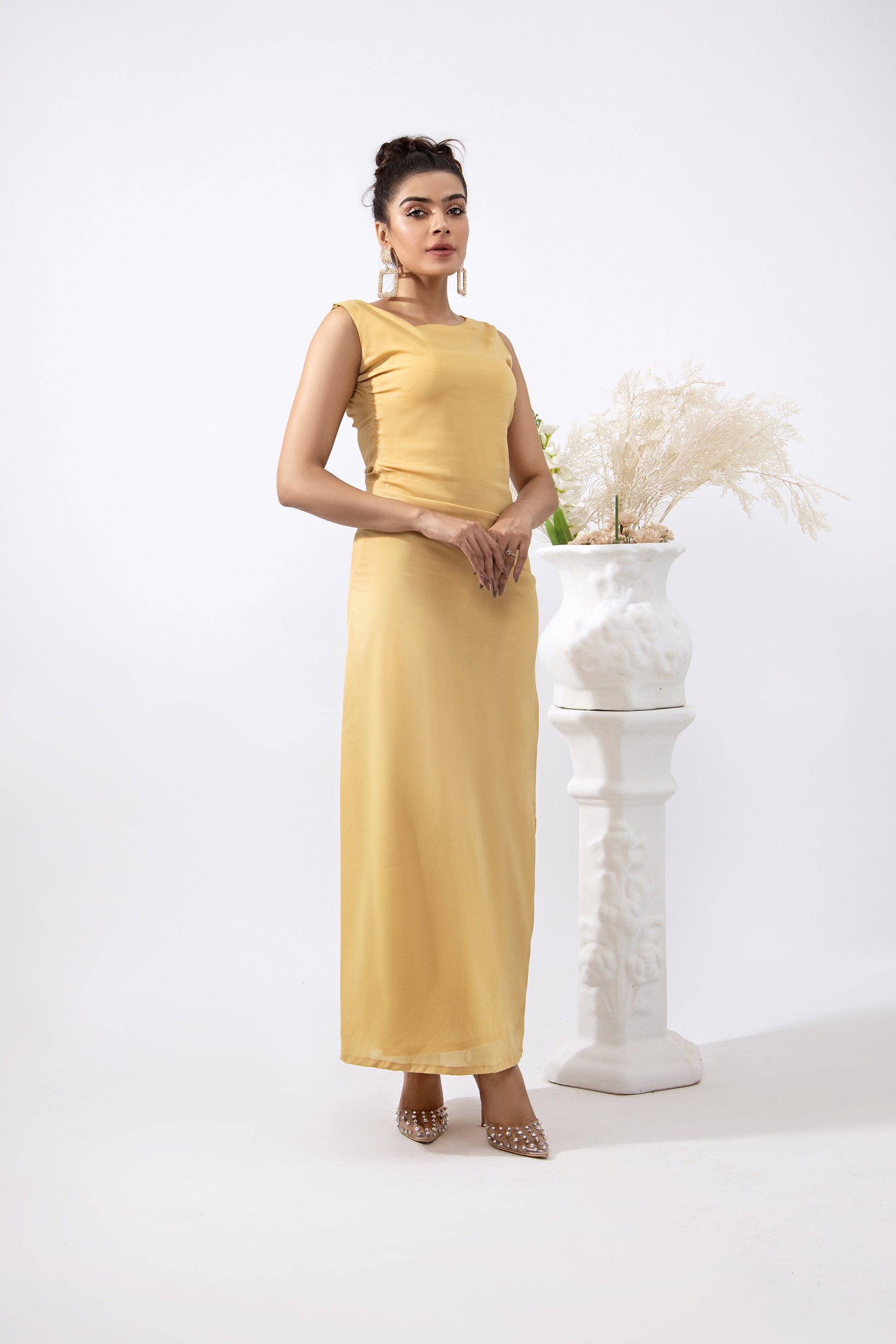 Triple Pleats Long Dress