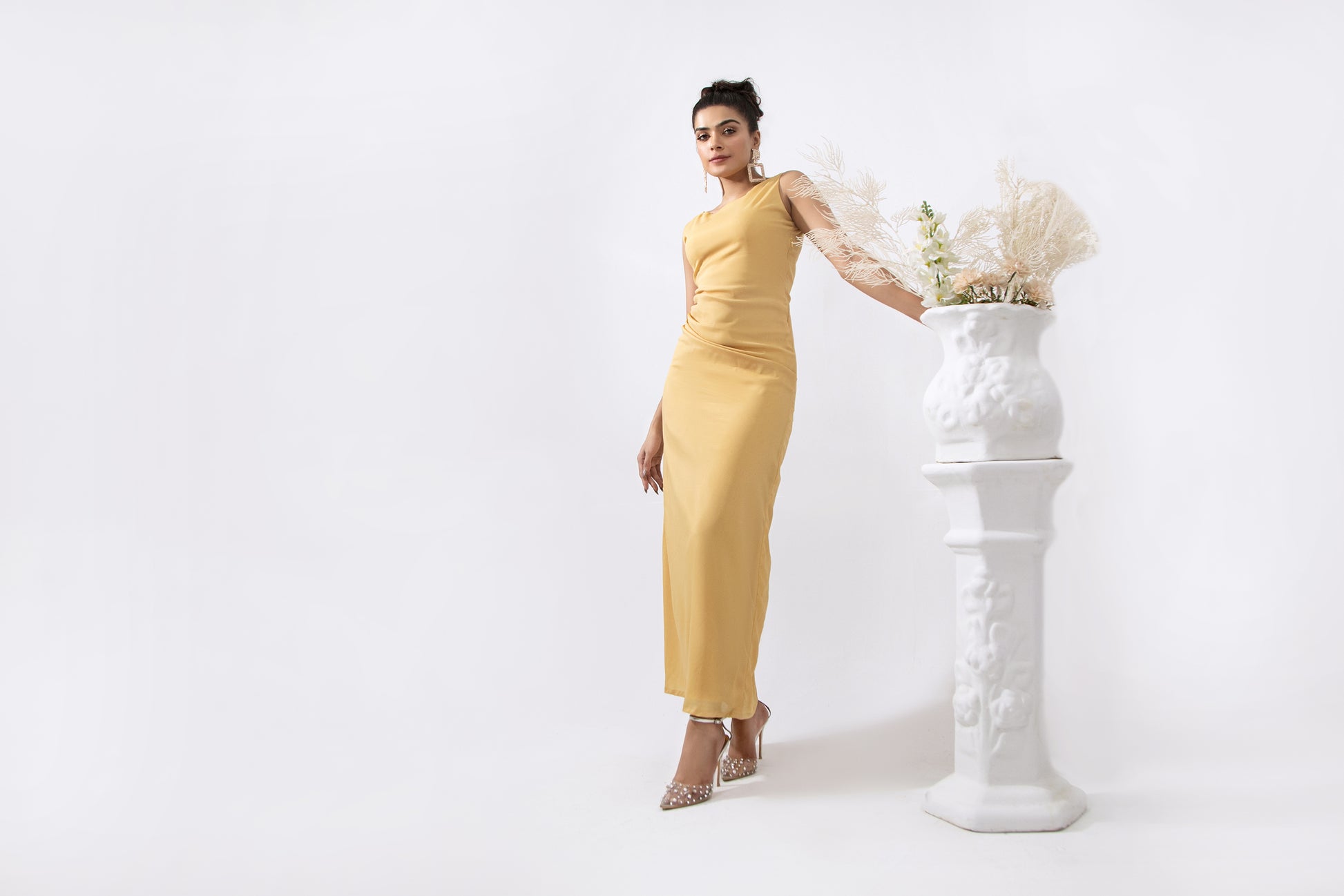 Triple Pleats Long Dress