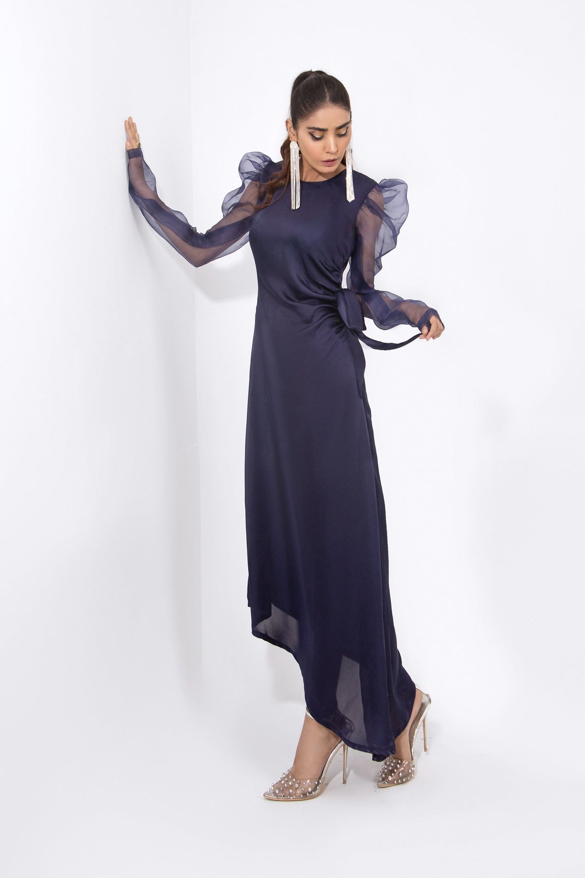 Organza Puffed Sleeves Dress
