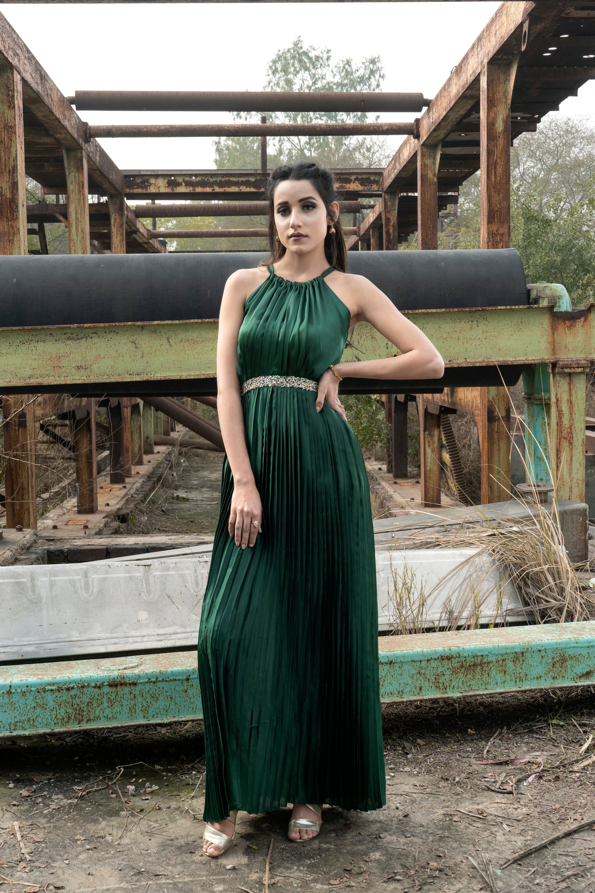 Halterneck Pleated Dress