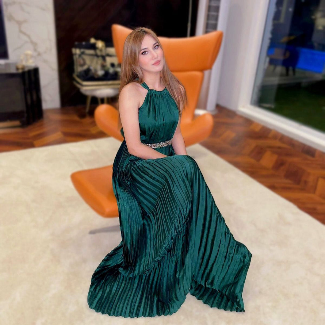 Halterneck Pleated Dress